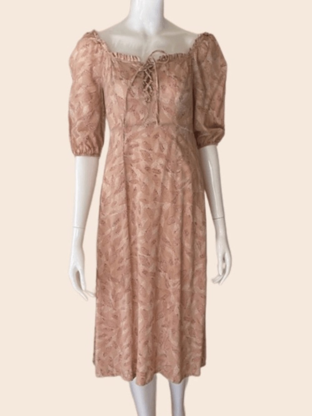 Sincerely Jules Peasant Lace-Up Midi Dress in Blush